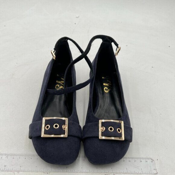 FYS Navy Classic Square Toe Adjustable Buckle Ankle Strap Low Heel Dance Shoes - Picture 3 of 8